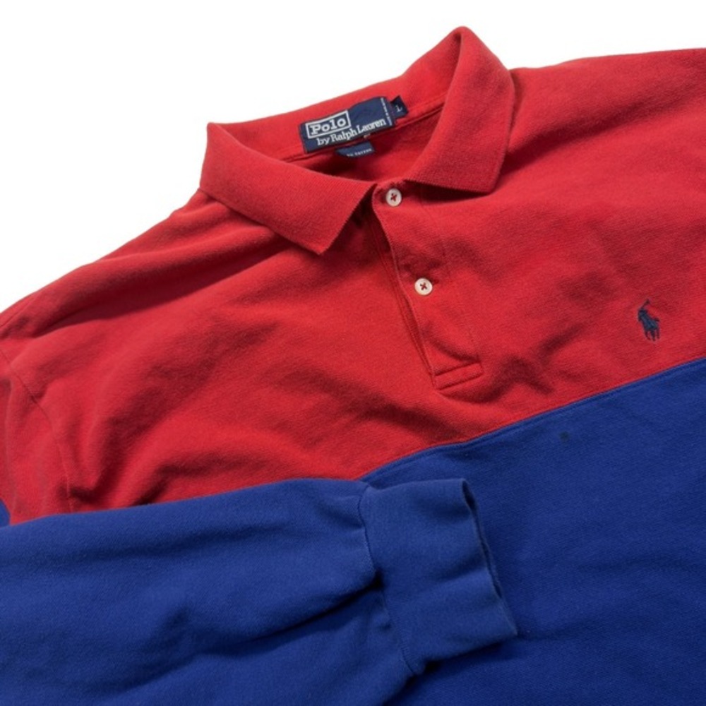 Vintage Polo Ralph Lauren Rugby Shirt Men L Red Blue Colorblock Long Sleeve